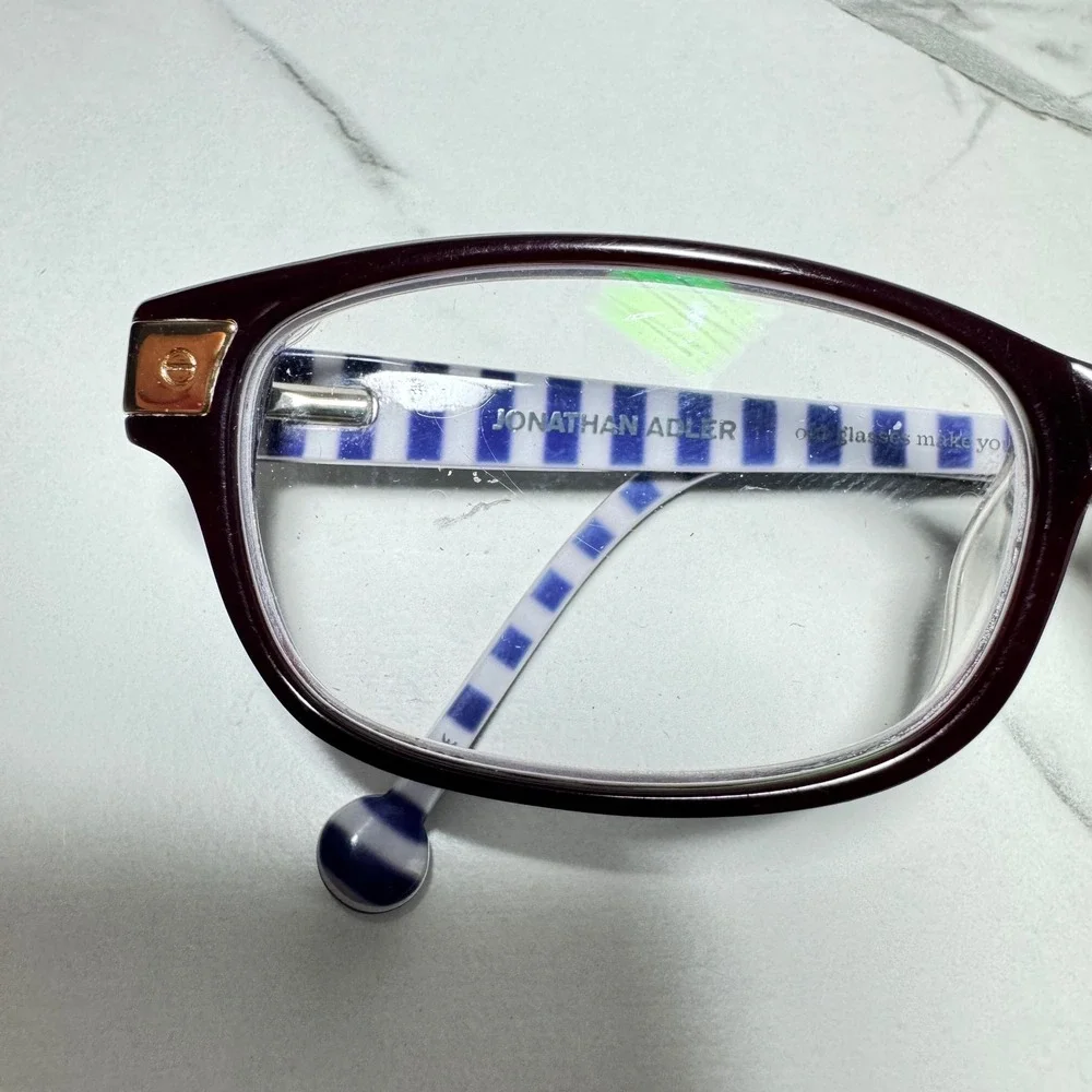 Jonathan Adler Burgundy Rectangular Eyeglass Frames Blue White Stripe 53-17-135